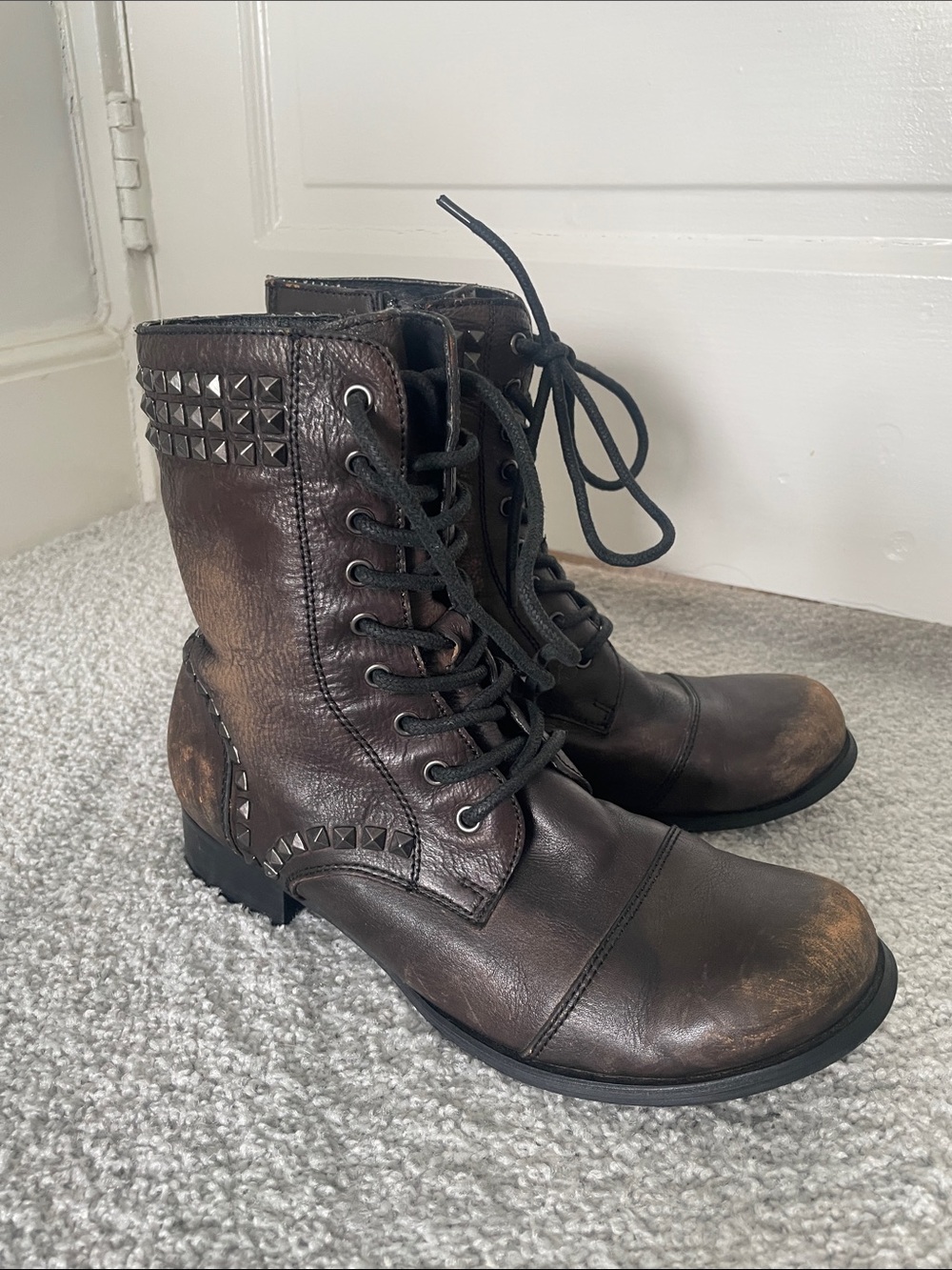 Miz Mooz Brown Studded Lace-Up Combat Boots